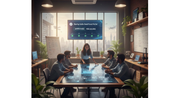 A comprehensive infographic titled "Startup India Seed Fund Scheme 2026" detailing eligibility, focus sectors, application steps, and funding milestones. It features a professional blue and teal color palette with icons for tech, agriculture, and healthcare.